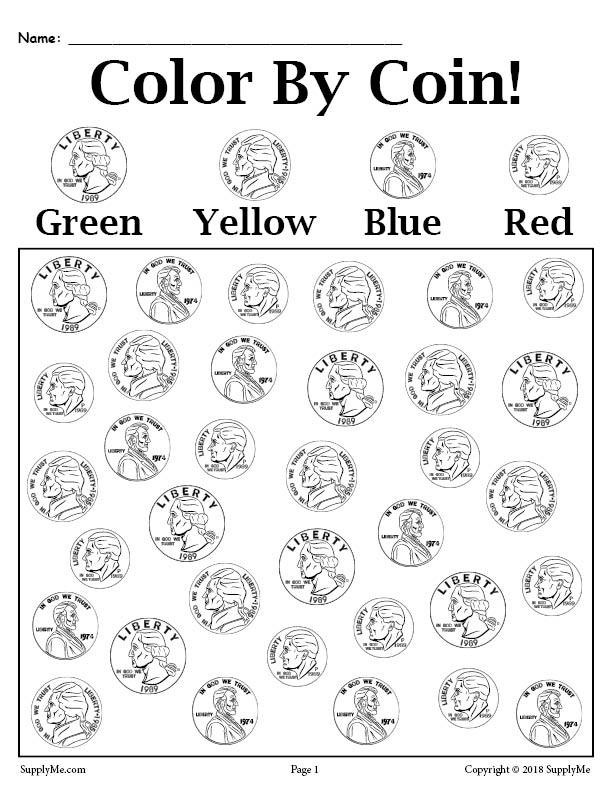 Coin Worksheets First Grade Color by Coin Printable Money Worksheet