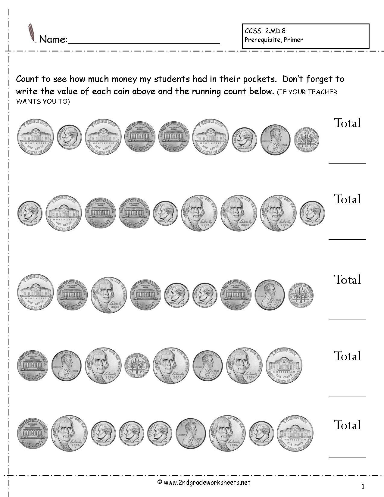 Coin Worksheets First Grade Counting Coins and Money Worksheets and Printouts