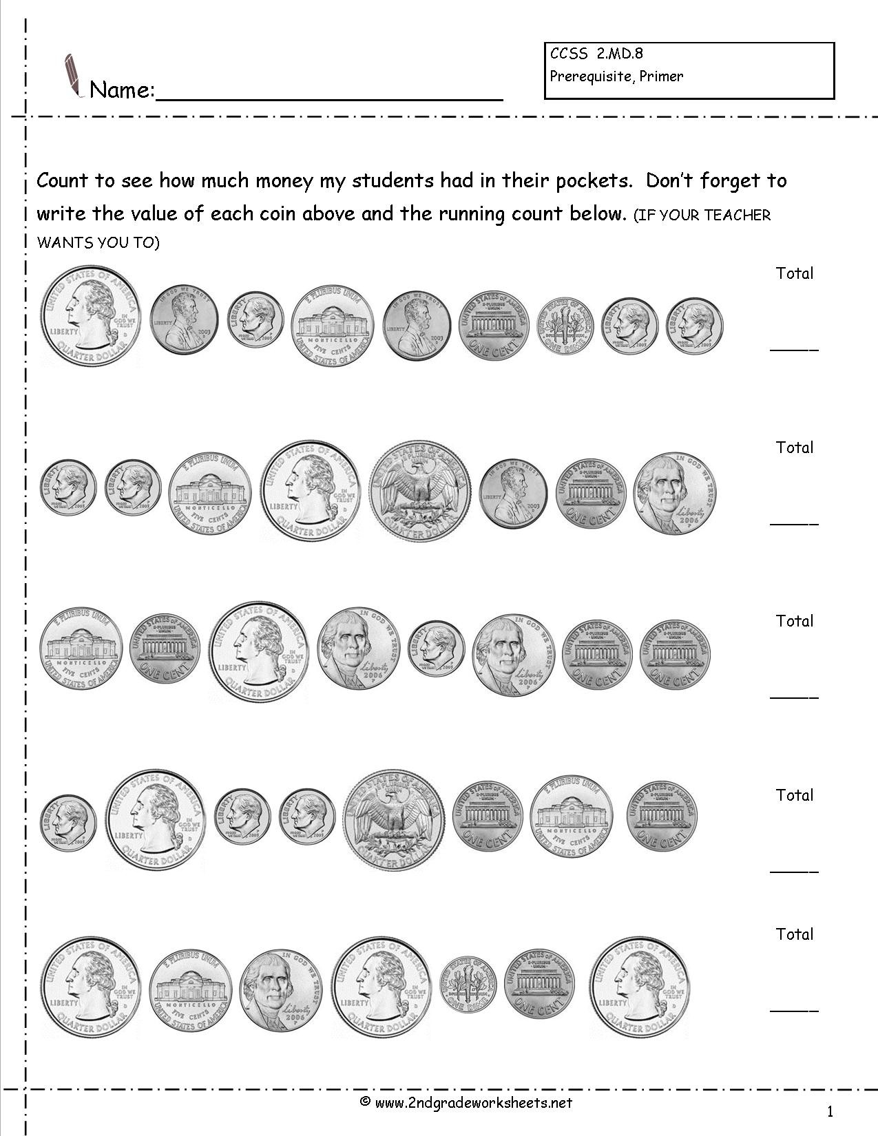 Coin Worksheets for 2nd Grade Counting Coins and Money Worksheets and Printouts