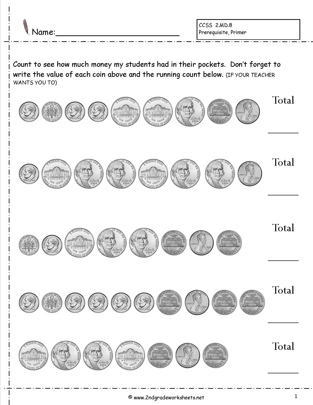 Coin Worksheets for 2nd Grade Counting Coins and Money Worksheets and Printouts