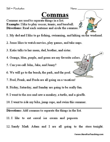 Comma Worksheets 2nd Grade Mas Worksheet for 2nd 4th Grade