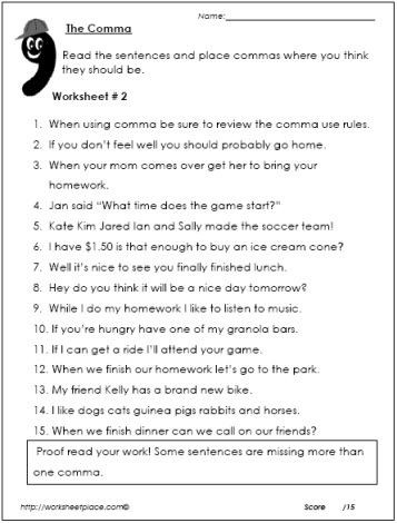 Commas Worksheet 4th Grade Ma Worksheets