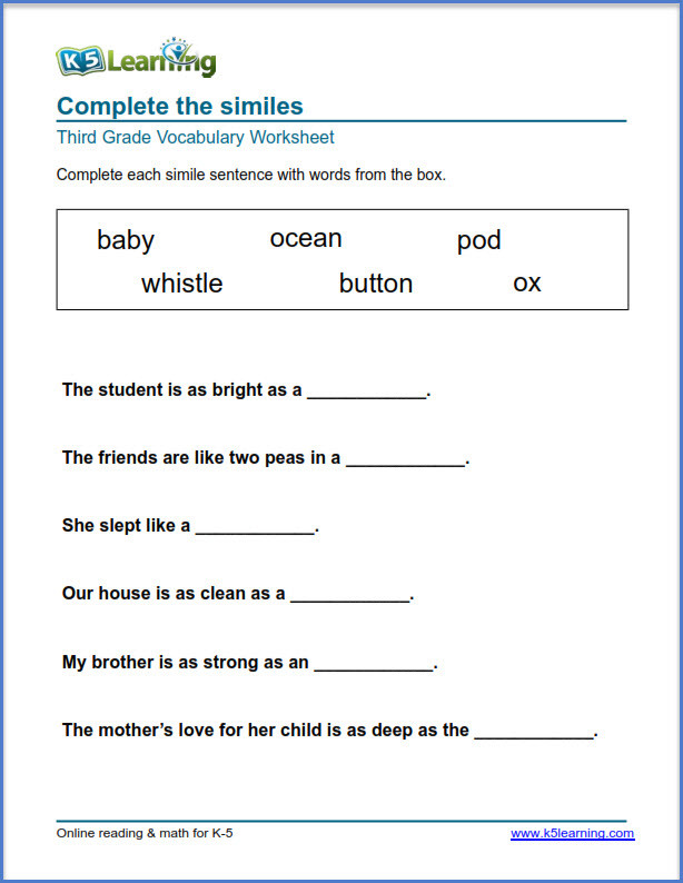 Complete Sentence Worksheet 3rd Grade Grade Vocabulary Worksheets Printable and organized by