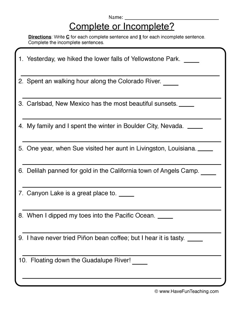 Complete Sentence Worksheet 3rd Grade Rewriting In Plete Sentences Worksheet