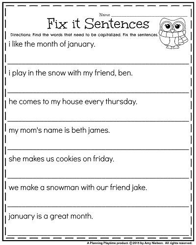 Complete Sentence Worksheets 1st Grade 1st Grade Worksheets for January