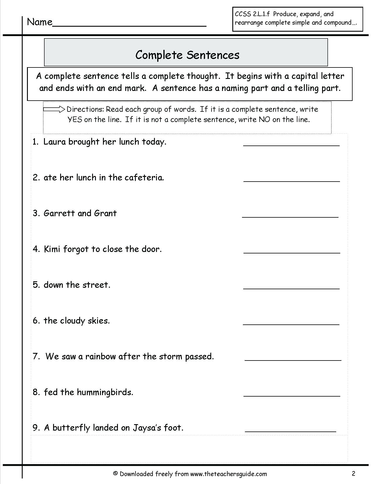 Complete Sentence Worksheets 1st Grade How to Write Plete Sentences Sentences Worksheets Simple