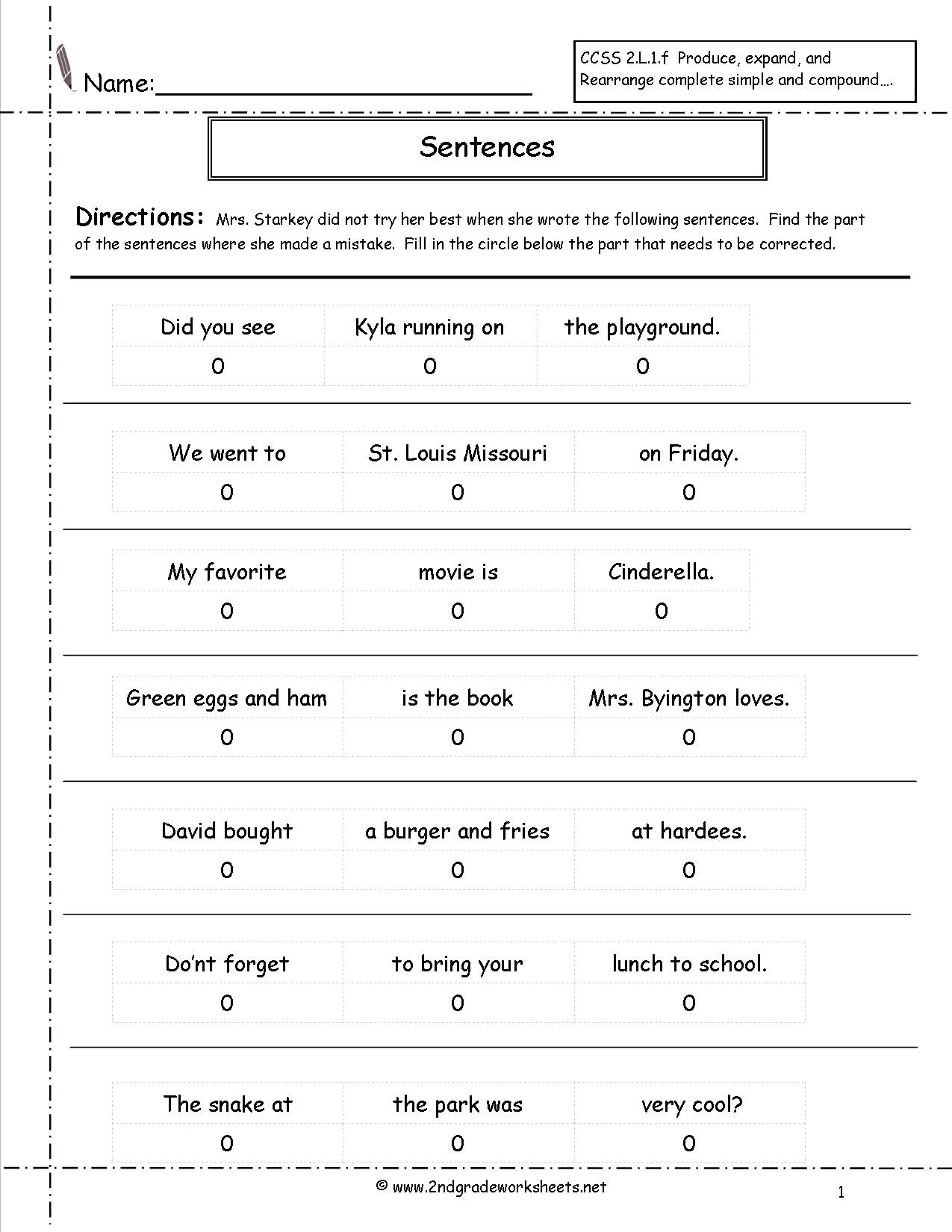 Complete Sentences Worksheets 1st Grade Types Sentences Worksheets to Download Types Of