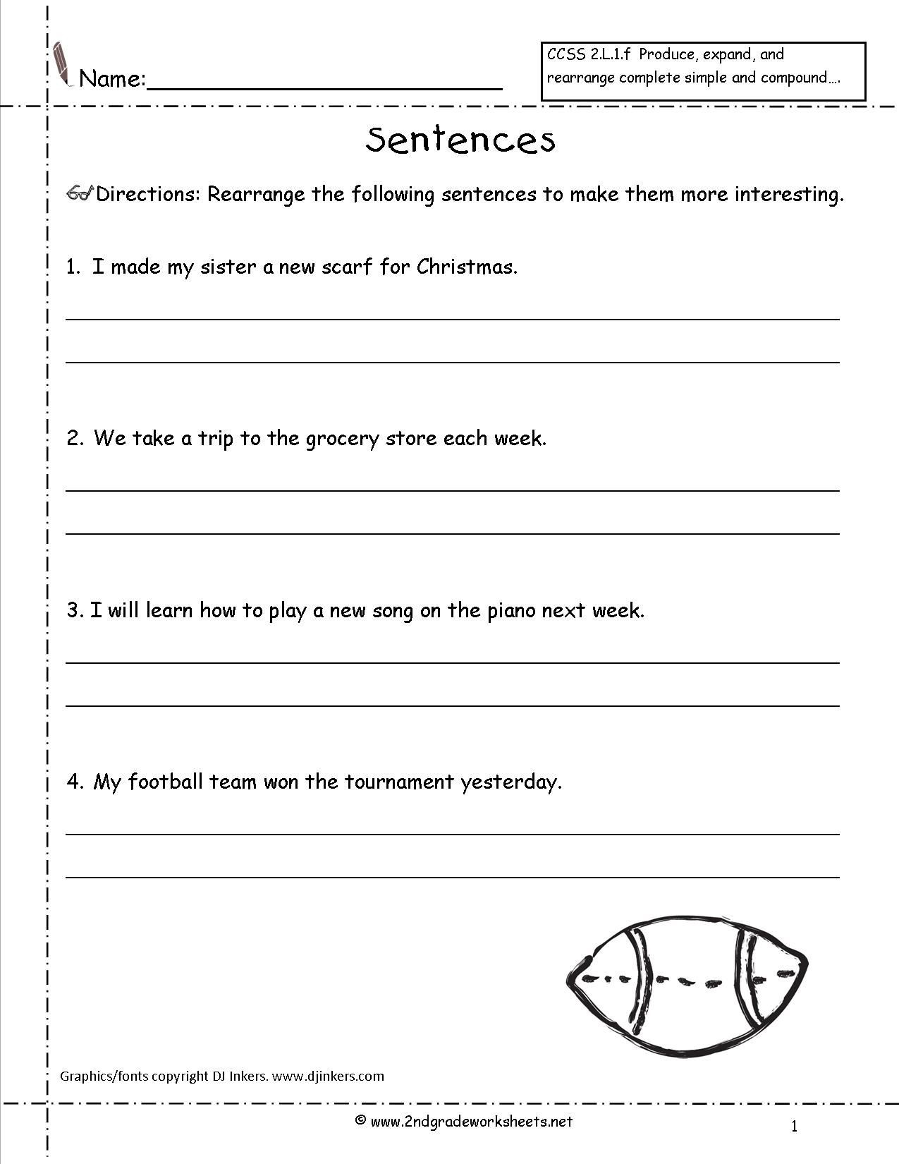 Complete Sentences Worksheets 2nd Grade Rearrange Sentences Worksheet