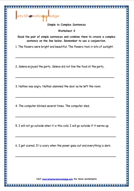 Complex Sentence Worksheets 3rd Grade Grade 4 English Resources Printable Worksheets topic Simple