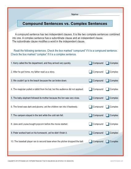 Complex Sentence Worksheets 3rd Grade Pound Sentences Vs Plex Sentences Worksheet