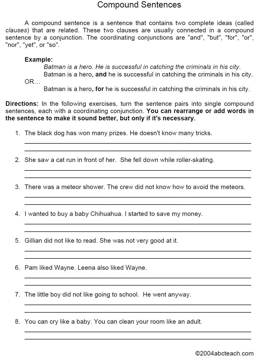 Complex Sentence Worksheets 4th Grade Autonomous Practice