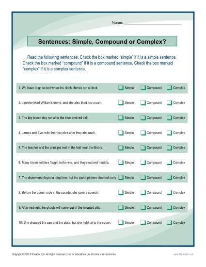 Complex Sentence Worksheets 4th Grade Simple Pound or Plex Sentence