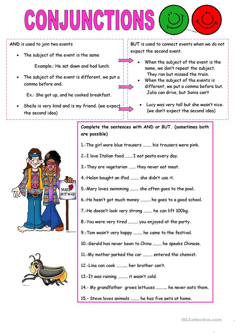Conjunction Worksheets for Grade 3 Conjunctions and but English Esl Worksheets for Distance