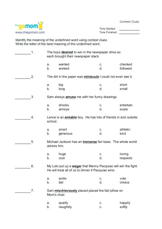 Context Clues Worksheets Second Grade 5th Grade Context Clues Worksheets – Timothyfregosoub