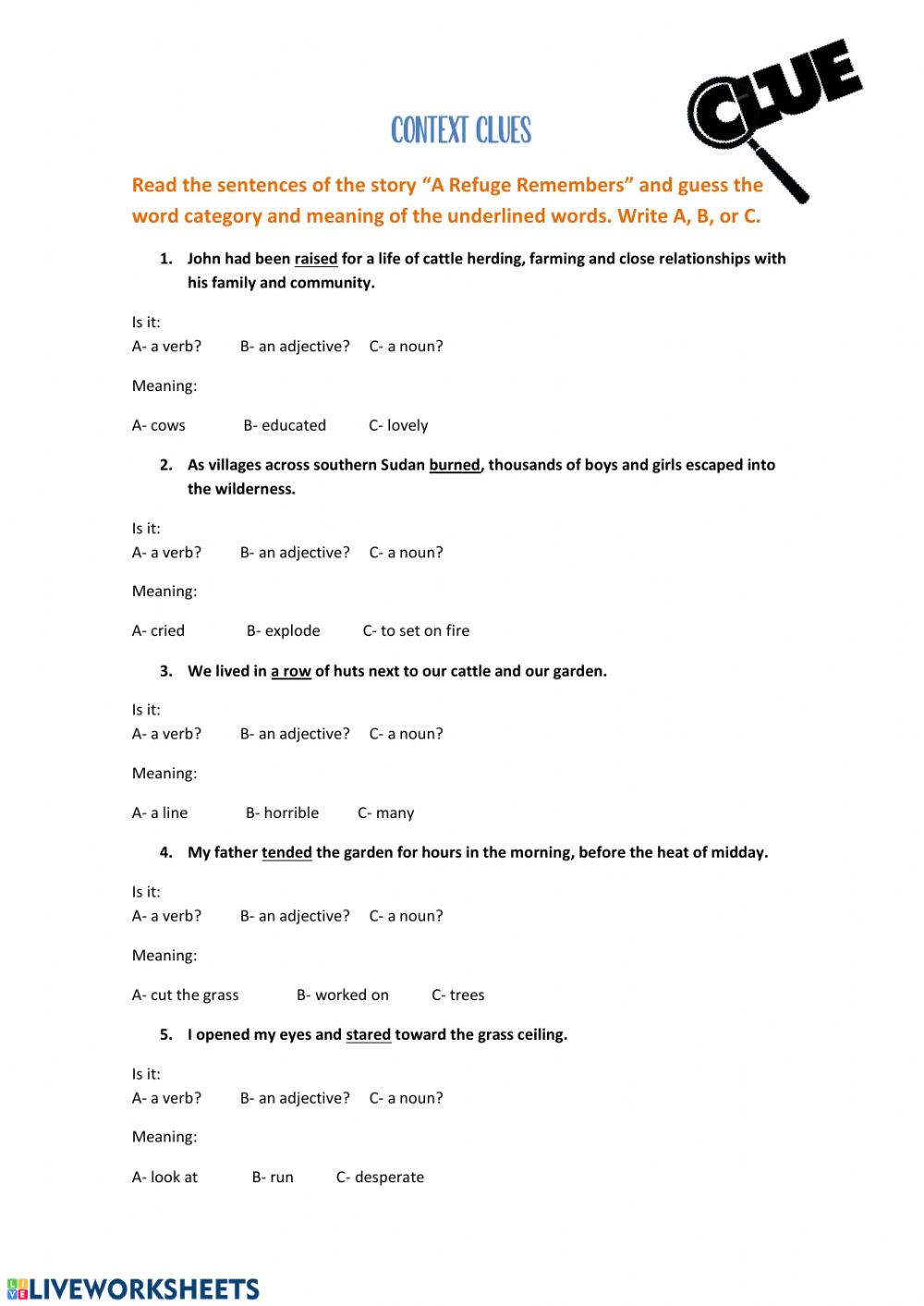 Context Clues Worksheets Second Grade Context Clues Interactive Worksheet