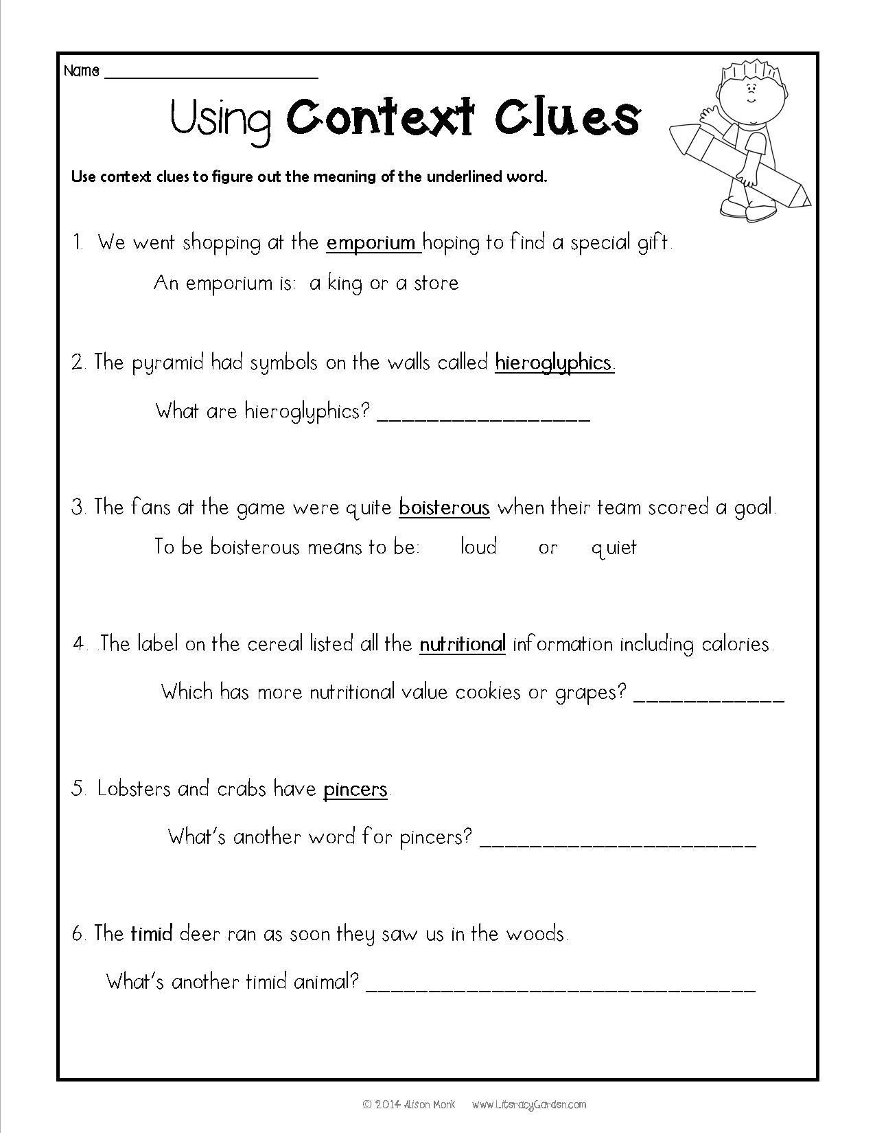Context Clues Worksheets Second Grade Context Clues Worksheets Grade 2