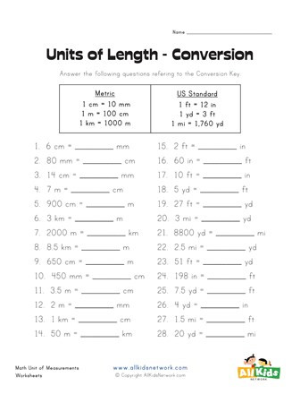 Conversion Worksheets 5th Grade Converting Units Of Length Worksheet