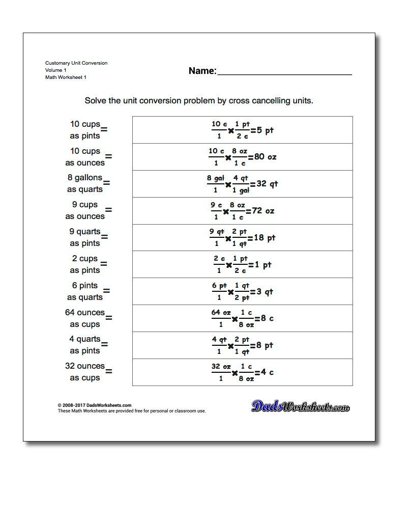 Conversion Worksheets 5th Grade Free Math Worksheets for Customary Unit Conversions Problems