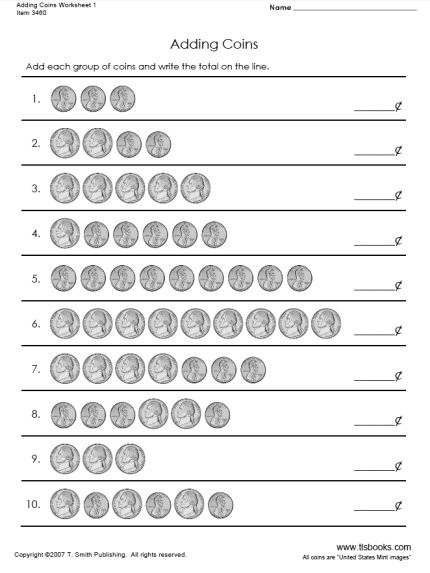 Counting Coins Worksheets First Grade Adding Coins Worksheets 1 and 2