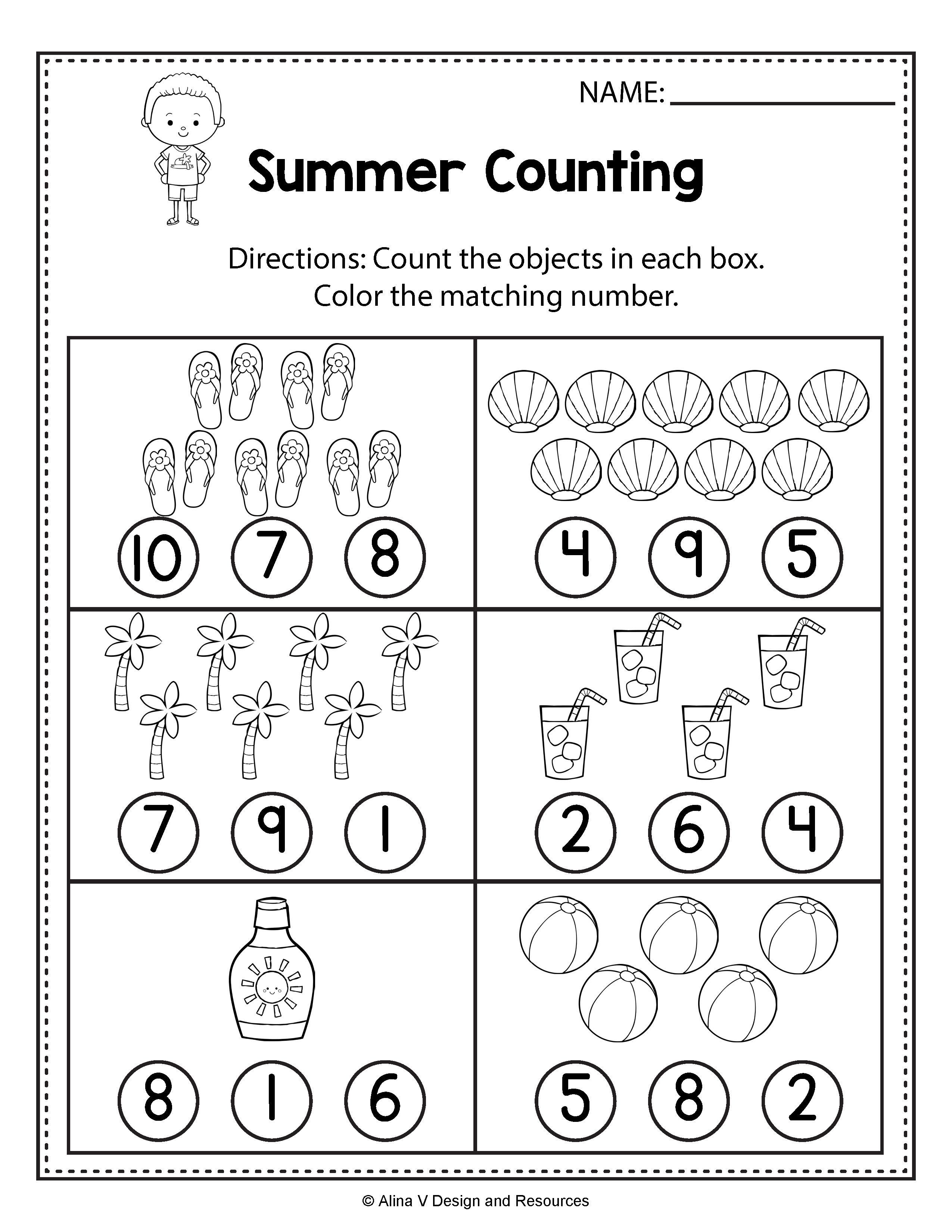 Counting Worksheets Preschool Counting Worksheets Summer Math Worksheets and Activities