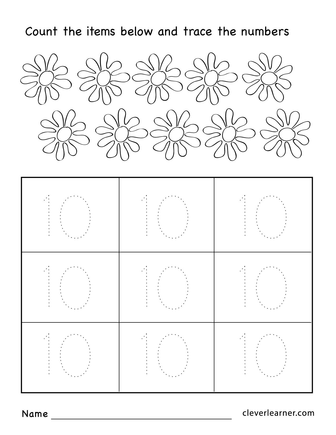 Counting Worksheets Preschool Number Ten Writing Counting and Identification Printable