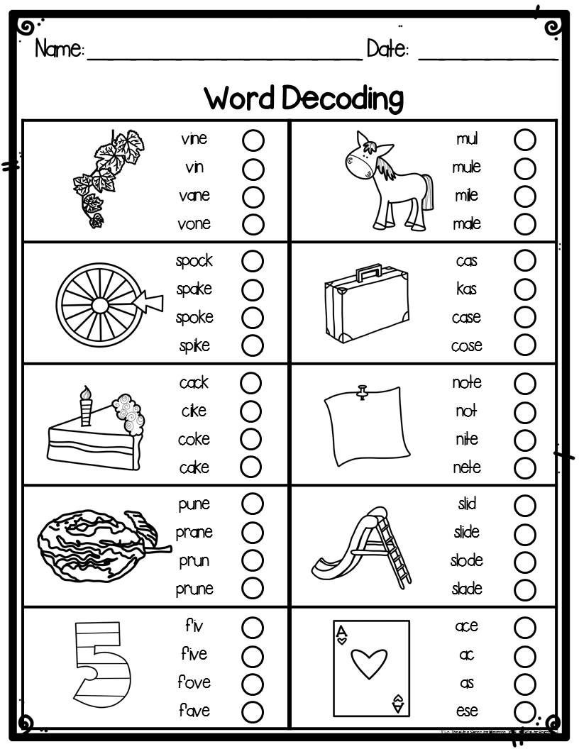 Decoding Worksheets for 1st Grade First Grade Word Decoding Practice Worksheets or assessments