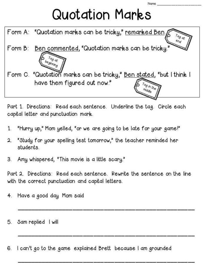 Dialogue Worksheets 3rd Grade Quotation Marks Anchor Chart with Freebie Writing Prompts