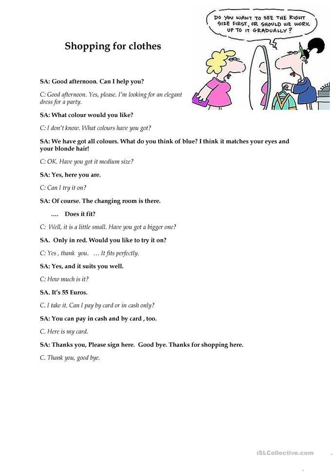Dialogue Worksheets 3rd Grade Shopping for Clothes Dialogue Sample