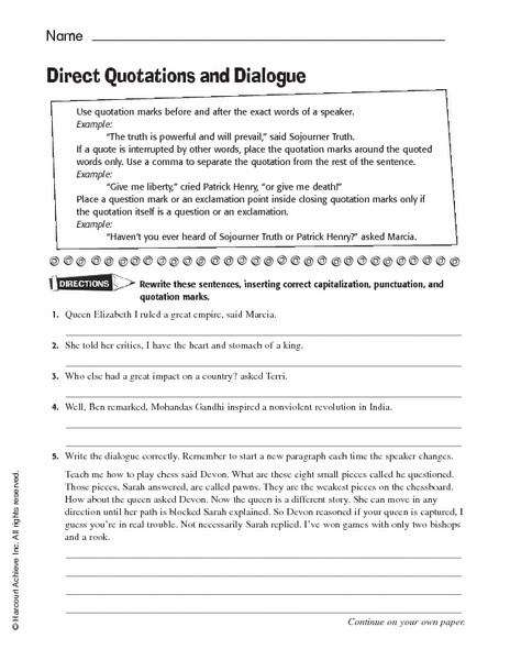 Dialogue Worksheets 4th Grade 28 [ Worksheet Dialogue Writing ]