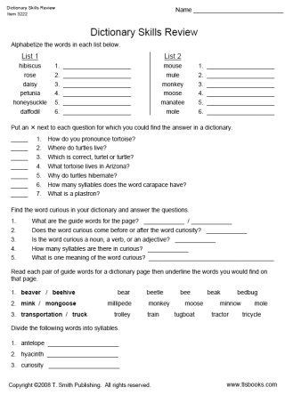 Dictionary Skill Worksheets 3rd Grade Snapshot Image Of Dictionary Skills Review Worksheet From