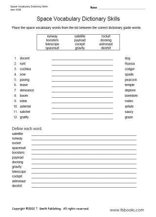 Dictionary Skill Worksheets 3rd Grade Space Vocabulary Dictionary Skills