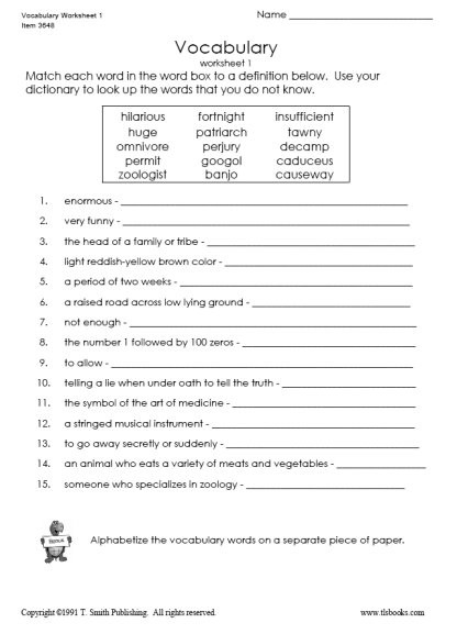 Dictionary Skill Worksheets 3rd Grade Vocabulary Fun Grade 3 4 Vocabulary Worksheet