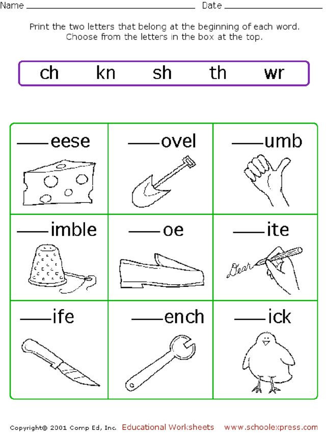 Digraph Worksheets for First Grade Consonant Digraphs Ch Kn Sh Th Wr Worksheet for 1st