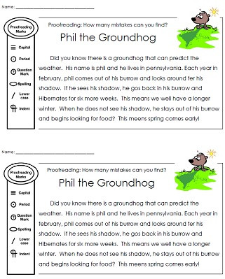 Editing Worksheet 3rd Grade Groundhog Day Worksheets