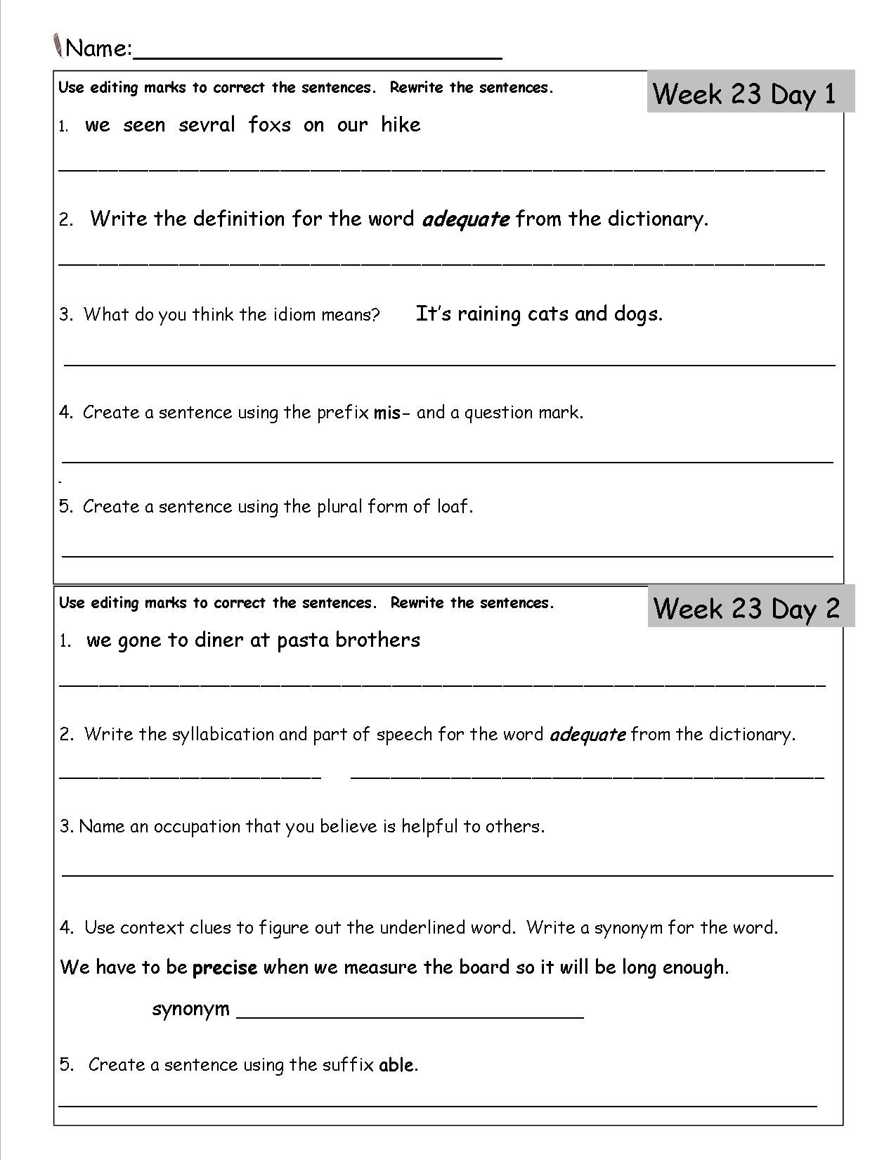 Editing Worksheets 3rd Grade Language Worksheets for 3rd Grade