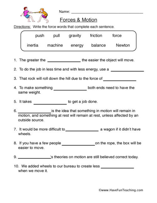 Energy Worksheets for 3rd Grade force and Motion Worksheets • Have Fun Teaching