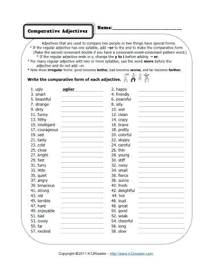 Er Est Worksheets 2nd Grade Adjectives Worksheets for Grade 2 About This Worksheet