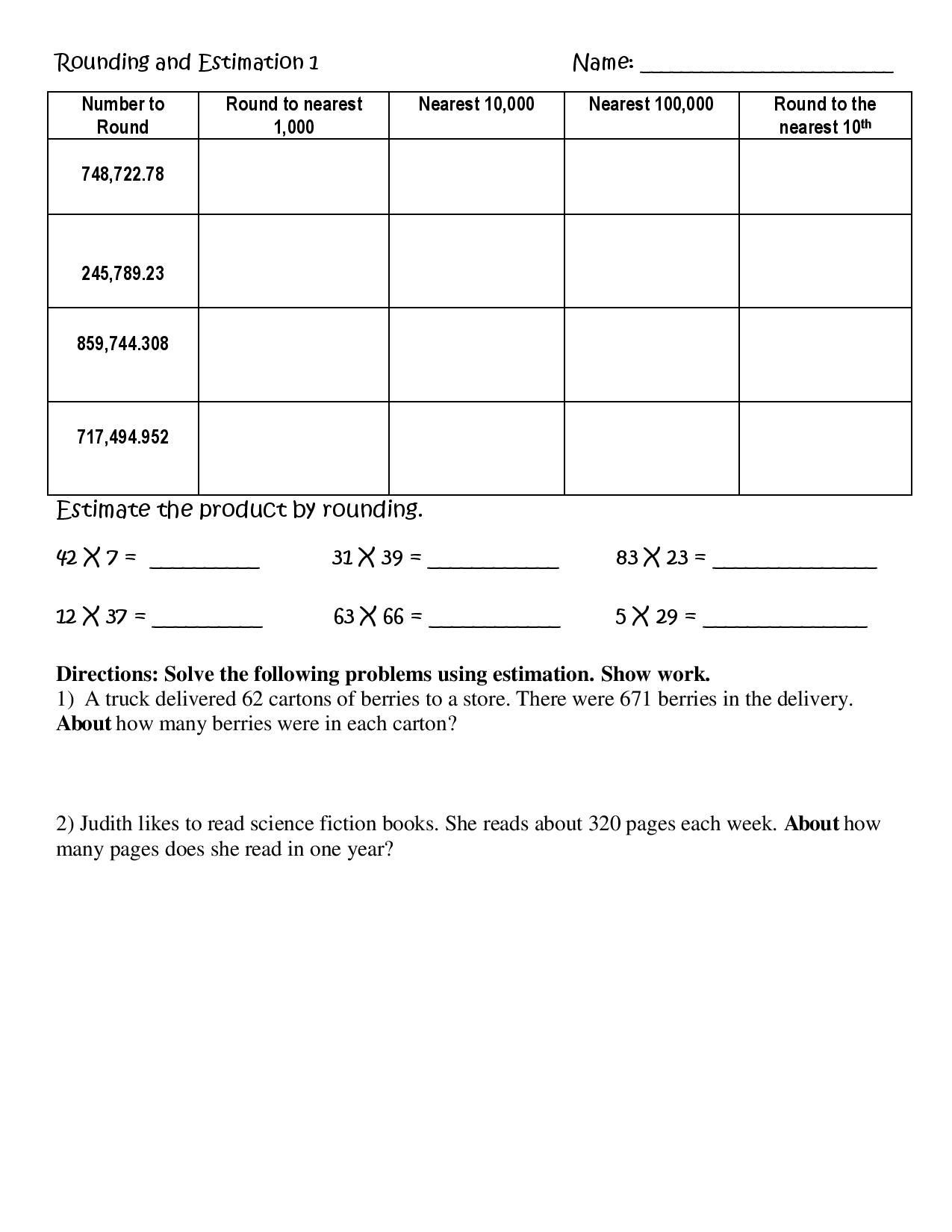 Estimation Worksheets 3rd Grade Rounding and Estimation Worksheets for Practice 5 Nbt 4