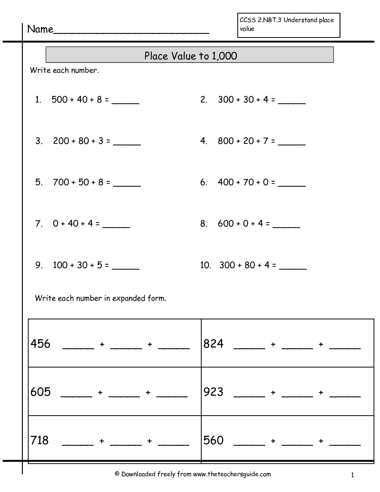 Expanded form Worksheets 1st Grade 2nd Grade Math Expanded form Worksheets