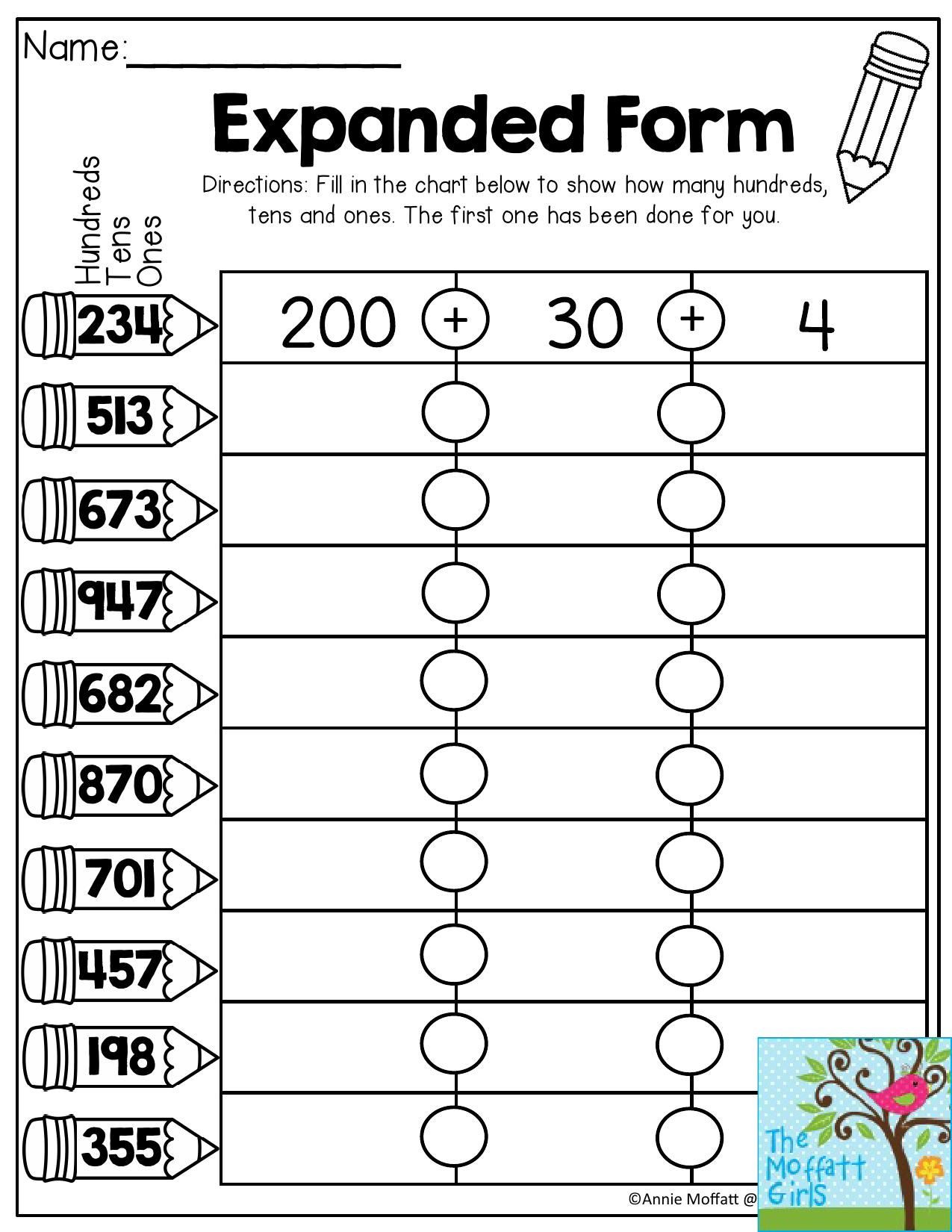 Expanded form Worksheets 1st Grade Expanded form Fill In the Chart to Show How Many Hundreds