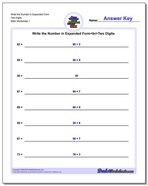 Expanded form Worksheets 1st Grade Standard Expanded and Word form