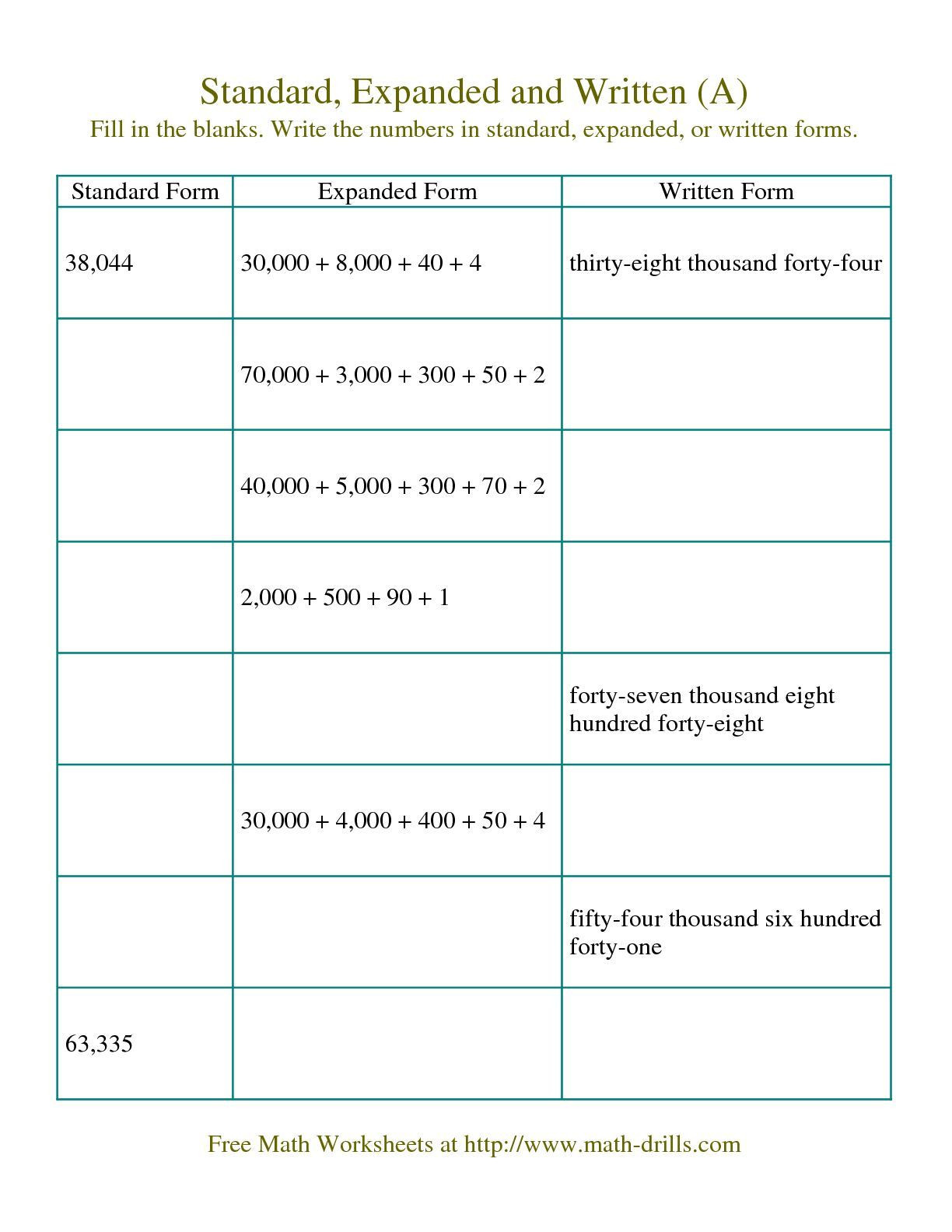 Expanded form Worksheets 5th Grade 2nd Grade Math Expanded form Worksheets