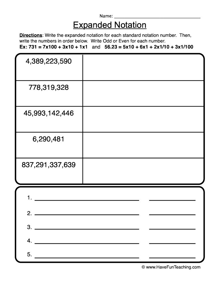 Expanded form Worksheets 5th Grade Place Value Expanded form Worksheet