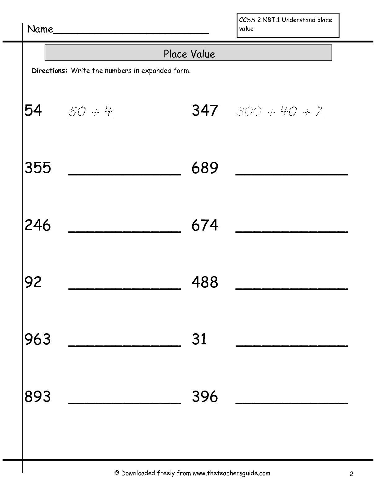 Expanded form Worksheets Second Grade Expanded form Worksheets