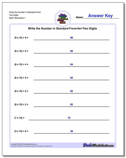 Expanded form Worksheets Second Grade Standard Expanded and Word form