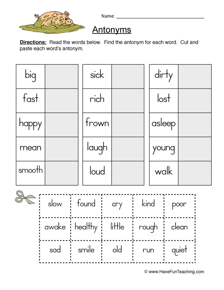 First Grade Antonyms Worksheet Antonyms Pairs Worksheet