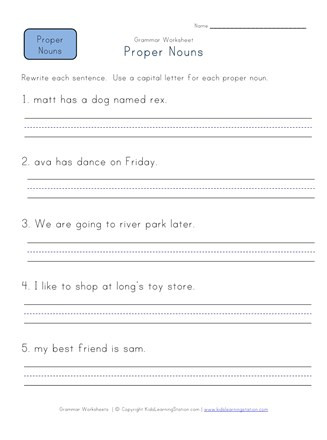 First Grade Capitalization Worksheets Capitalize Proper Nouns Worksheet