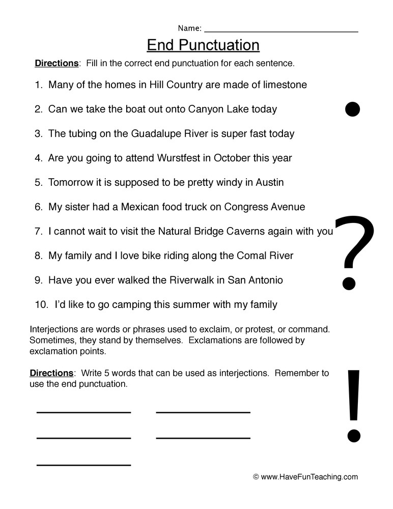 First Grade Punctuation Worksheets Add End Punctuation Worksheet