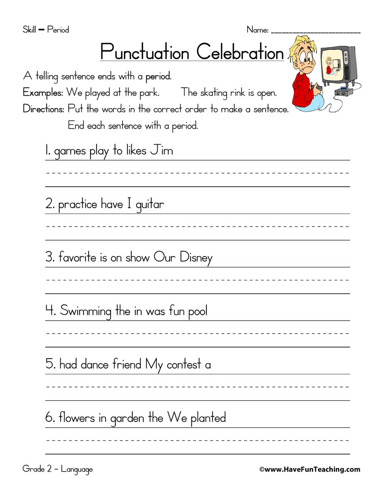 First Grade Punctuation Worksheets Period Worksheet