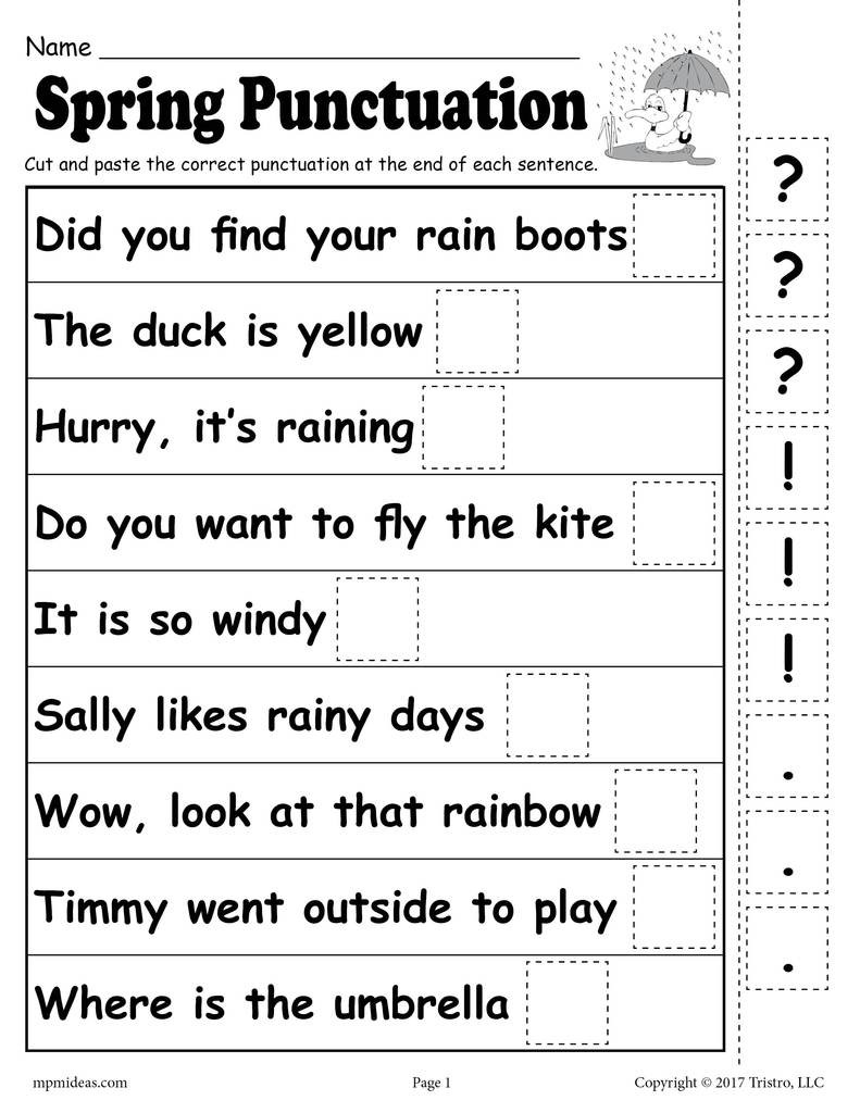 First Grade Punctuation Worksheets Printable Spring Punctuation Worksheet